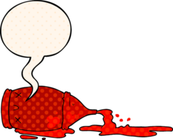 cartoon spilled bottle with speech bubble in comic book style png