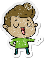 distressed sticker of a happy cartoon man png