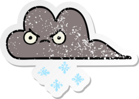 pegatina angustiada de una linda nube de nieve de tormenta de dibujos animados png