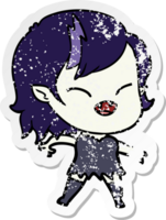 distressed sticker of a cartoon laughing vampire girl png