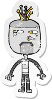 pegatina retro angustiada de un divertido robot de dibujos animados png