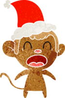 en criant main tiré rétro dessin animé de une singe portant Père Noël chapeau png