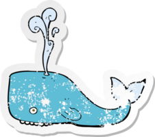 retro distressed sticker of a cartoon whale png