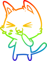 rainbow gradient line drawing of a cartoon cat hissing png