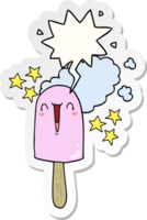 cute cartoon ice lolly with speech bubble sticker png