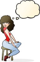 cartoon woman striking pose with thought bubble png