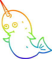 rainbow gradient line drawing of a cartoon narwhal png
