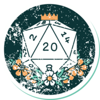 iconic distressed sticker tattoo style image of a d20 png