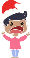 hand drawn flat color illustration of a shouting man wearing santa hat png