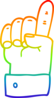 rainbow gradient line drawing of a cartoon pointing hand png