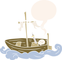 tecknad serie gammal förlist båt med Tal bubbla i retro stil png