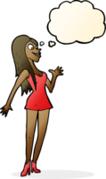 cartoon woman in pink dress with thought bubble png