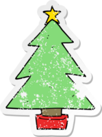 distressed sticker of a cartoon christmas tree png