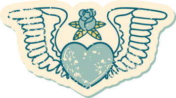 iconic distressed sticker tattoo style image of a heart with wings png