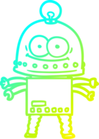 cold gradient line drawing of a happy carton robot with light bulb png