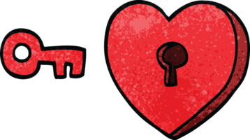 cartoon doodle heart and key png