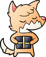 friendly cartoon fox with christmas present png