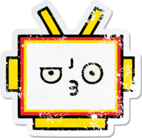 distressed sticker of a cute cartoon robot head png