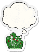 cartoon hedge with thought bubble as a distressed worn sticker png