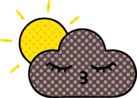 comic book style cartoon of a storm cloud and sun png