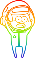 rainbow gradient line drawing of a cartoon surprised astronaut png