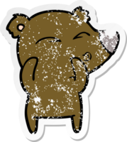 distressed sticker of a cartoon whistling bear png