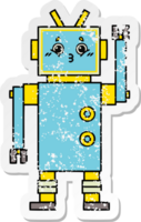 distressed sticker of a cute cartoon robot png