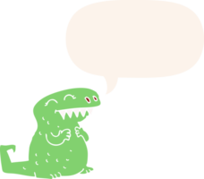 desenho animado dinossauro com discurso bolha dentro retro estilo png