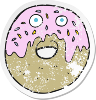 retro distressed sticker of a cartoon doughnut png