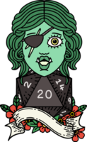 Retro Tattoo Style orc rogue character with natural twenty dice roll png