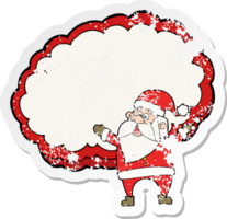 retro distressed sticker of a cartoon santa claus png