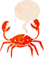 cartoon crab with speech bubble in grunge distressed retro textured style png