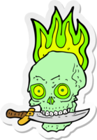 sticker of a cartoon pirate skull with knife in teeth png
