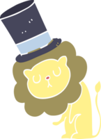 cute flat color style cartoon lion wearing top hat png