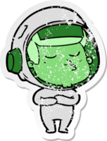 distressed sticker of a cartoon confident astronaut png