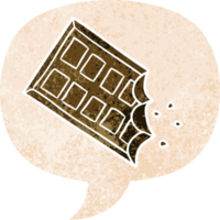 dessin animé bar de Chocolat avec discours bulle dans grunge affligé rétro texturé style png