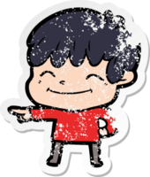 distressed sticker of a cartoon happy boy png