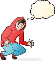 cartoon mischievous boy in hooded top with thought bubble png