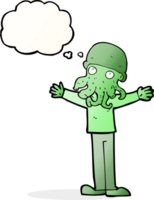 cartoon alien squid face man with thought bubble png