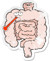vinheta angustiada de um intestino insalubre de desenho animado png