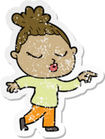 distressed sticker of a cartoon calm woman png