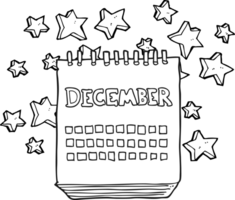 hand drawn black and white cartoon calendar showing month of December png