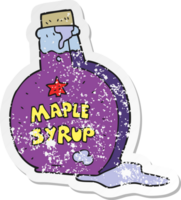 retro distressed sticker of a cartoon maple syrup bottle png