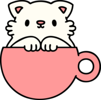 tecknad serie av en söt liten katt i en kaffe kopp png