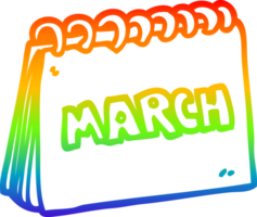 rainbow gradient line drawing of a cartoon calendar showing month of march png