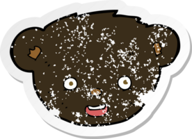 autocollant rétro en détresse d'un visage d'ours noir de dessin animé png
