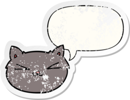 gelukkig tekenfilm kat met toespraak bubbel verontrust verontrust oud sticker png