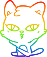 rainbow gradient line drawing of a cartoon cat png