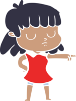 flat color style cartoon indifferent woman pointing png