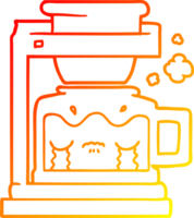 warm gradient line drawing of a cartoon crying filter coffee machine png